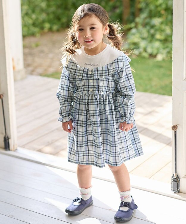 ANY KIDS チェックドッキングワンピース サックスブルー