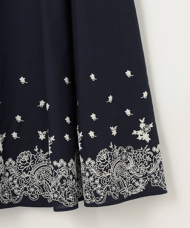 組曲 レースパネルプリント タックフレアスカート ネイビー系