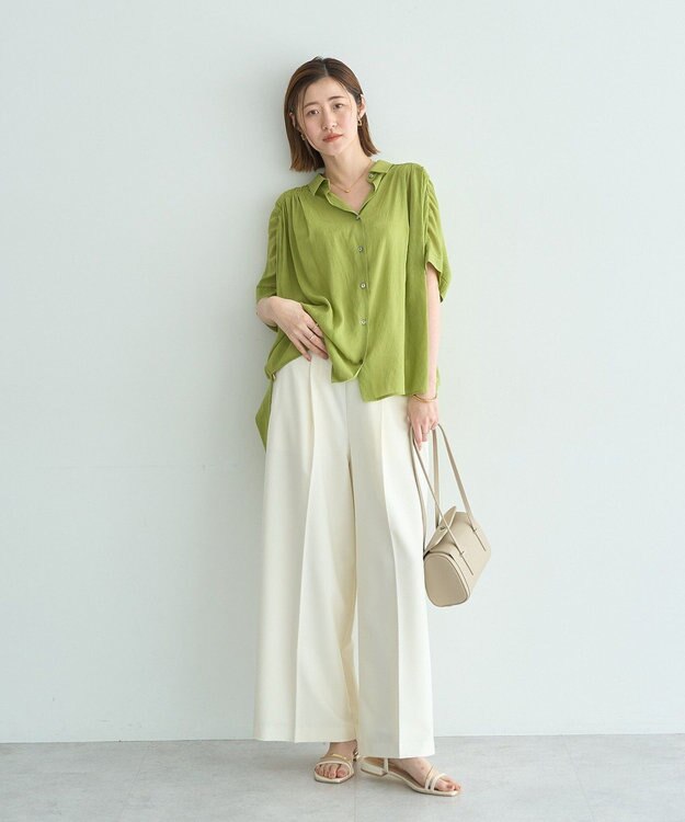 YECCA VECCA 【ドライタッチ】シアーバックギャザーシャツ Lime Green