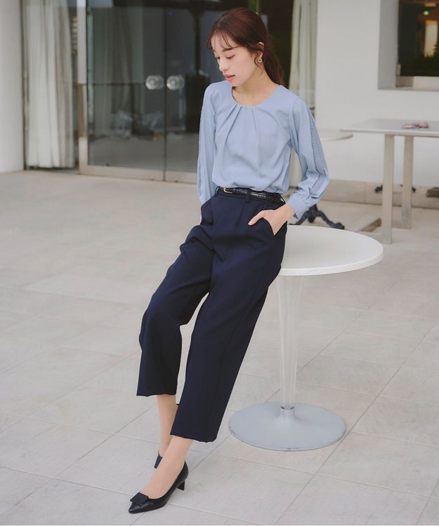 Tiaclasse 【新色追加・洗える】レースパフ袖ブラウス サックス