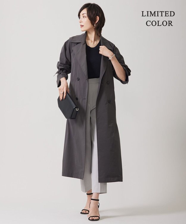 ICB 【撥水加工】 メモリーストレッチタフタ トレンチコート チャコール系［WEB＆一部店舗限定］