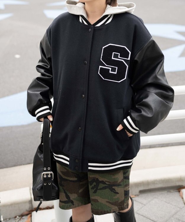 WEGO バックナンバリングビッグスタジャン ブラック