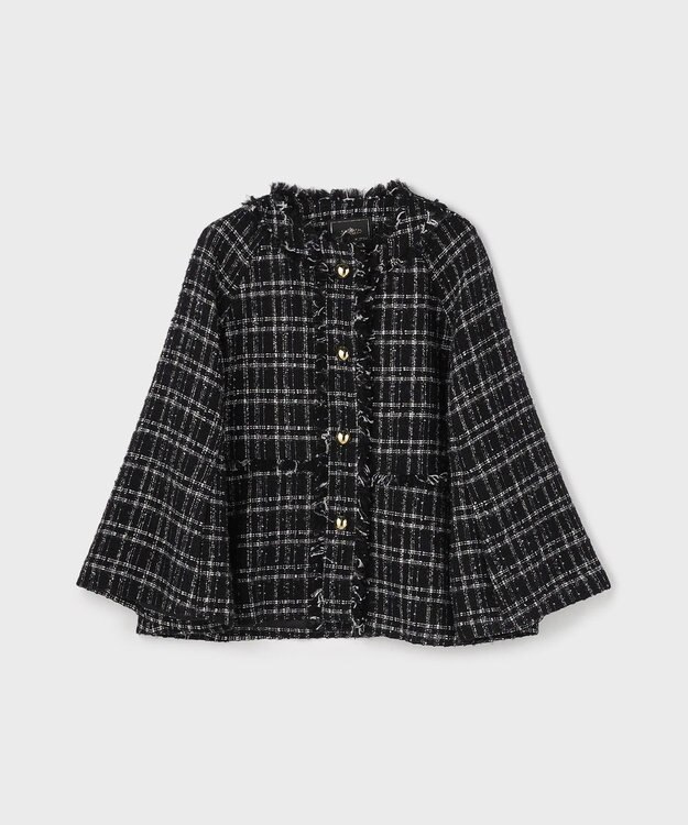 GRACE CONTINENTAL フレアスリーブツイードジャケット ブラック