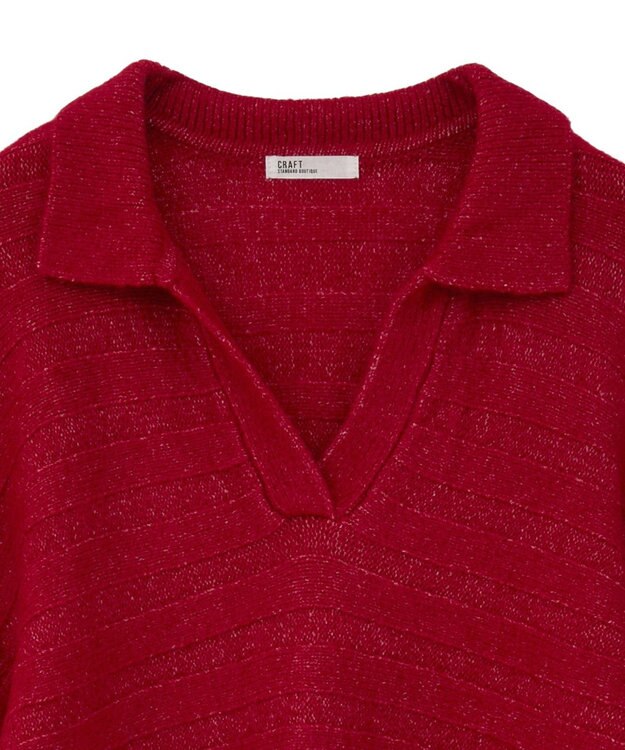 CRAFT STANDARD BOUTIQUE ロールアップ袖ショート丈ニットプルオーバー Red