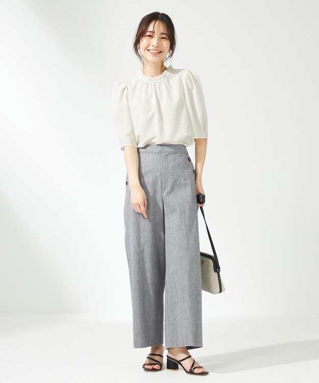 ANY SIS 【洗える】シャンブレーマリン パンツ シャンブレーネイビー