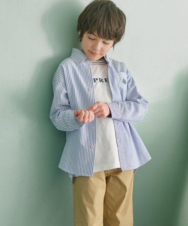 J.PRESS KIDS 【100-130cm】オックスフォード ストライプコンビシャツ ブルー系1