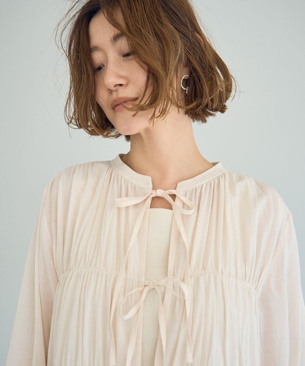 YECCA VECCA リボンデザインシアーブラウス Brown