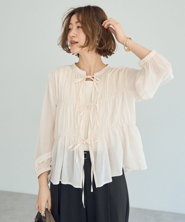YECCA VECCA リボンデザインシアーブラウス Brown