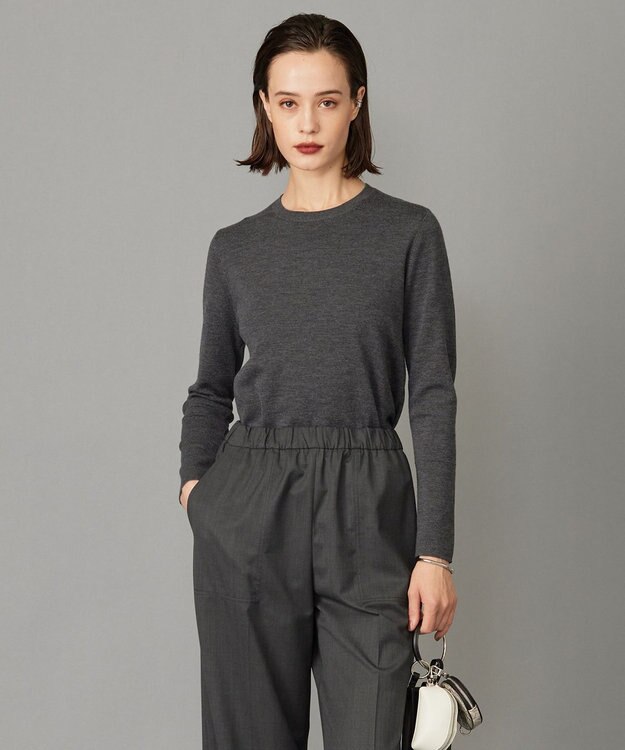 ICB 【洗える】エクストラファインメリノ クルーネックプルオーバー ミディアムグレー系