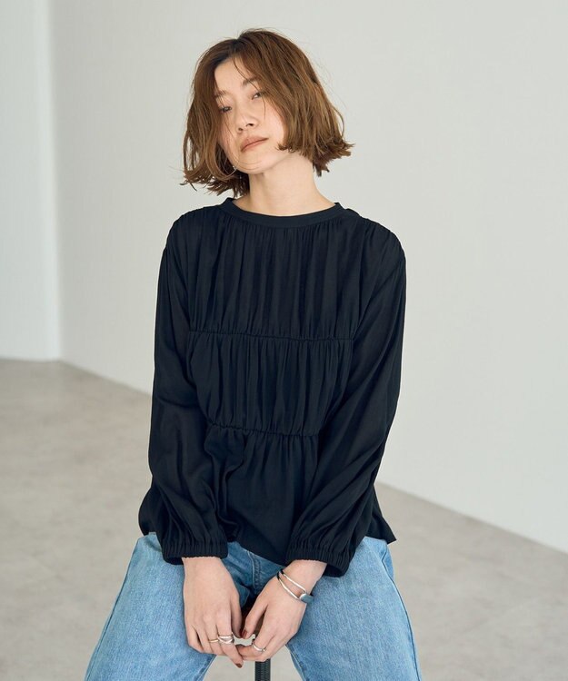 YECCA VECCA リボンデザインシアーブラウス Brown