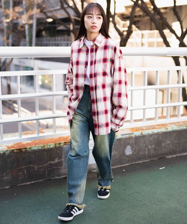 WEGO オンブレチェックシャツ レッドチェック1