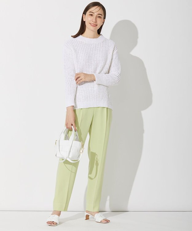 自由区 L 【洗える】コットンラッセル ボートネックニット ホワイト系