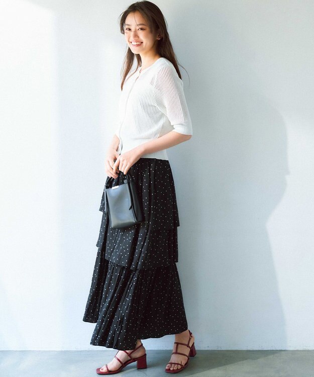 組曲 L 【前後着用可】メッシュ5分袖ニット カーディガン アイボリー系