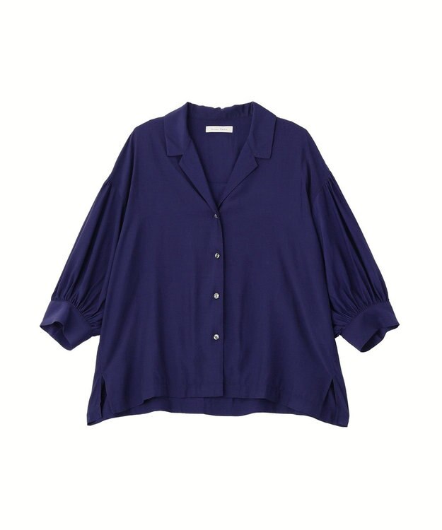 Green Parks 接触冷感シルキータッチローンオープンカラーシャツ Blue