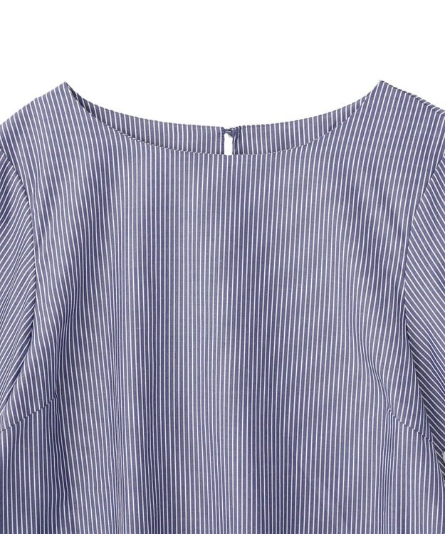 YECCA VECCA ストライプ柄レース切替ブラウス Navy