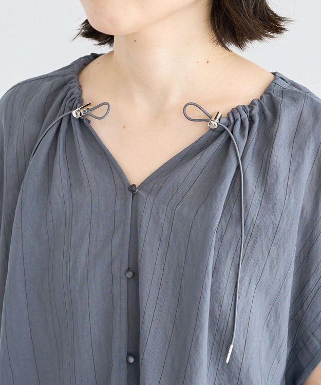 Green Parks ドロストネックフレンチスリーブブラウス Charcoal Gray