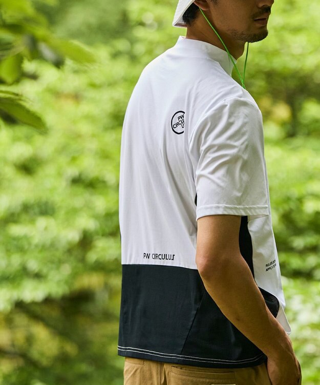 PW CIRCULUS 【吸水速乾 / UV遮蔽率96.3% UVカット / ストレッチ】【MEN】メッシュコンビモックネックT ゴルフ ホワイト系
