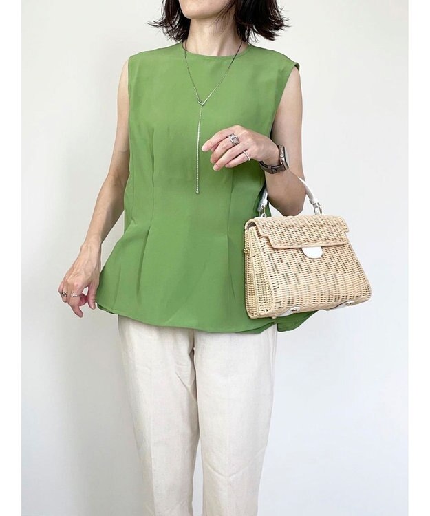 Green Parks AnriettMusee ノースリーブタックペプラムブラウス Green