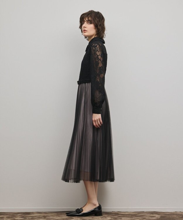 GRACE CONTINENTAL コードレースプリーツワンピース ブラック