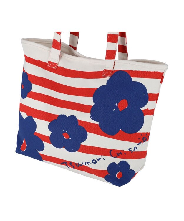 tsumori chisato CARRY フラワーボーダー トートバッグ 花柄 ボーダー レッド