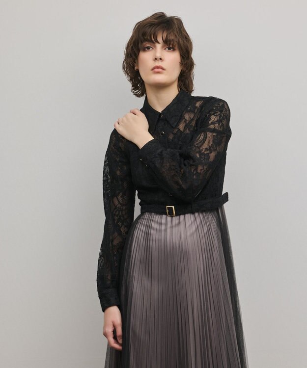 GRACE CONTINENTAL コードレースプリーツワンピース ブラック