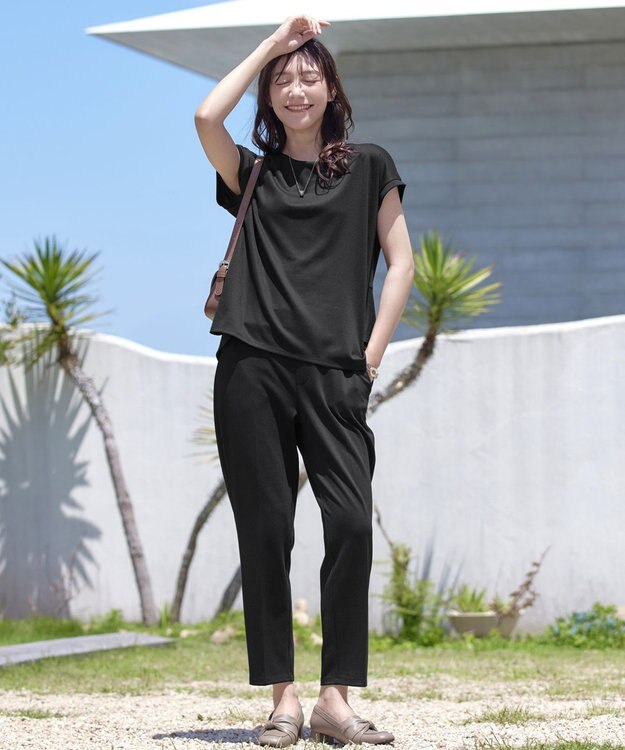 Tiaclasse 【UVカット・吸水速乾】 “きれい見え” バックペプラムトップス ブラック