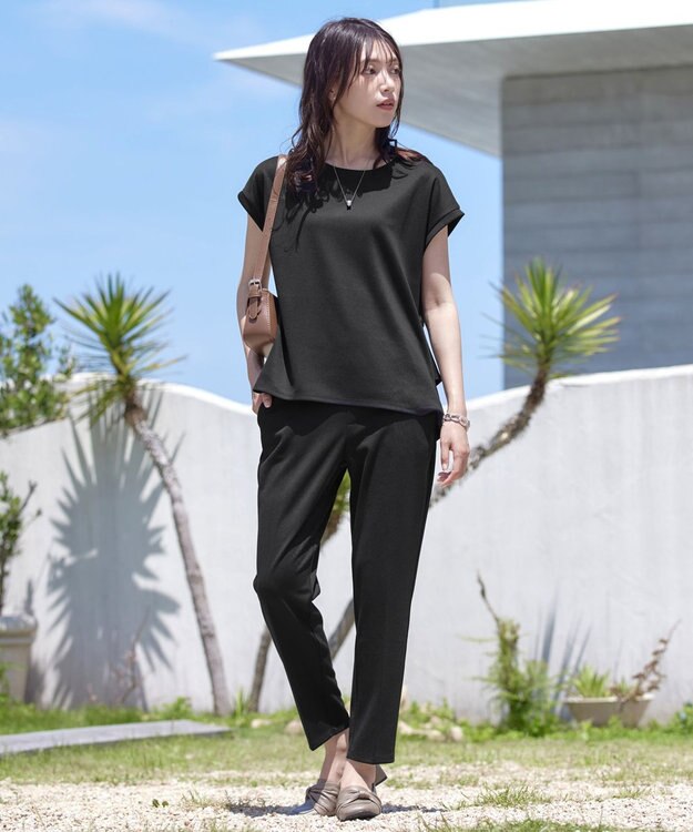 Tiaclasse 【UVカット・吸水速乾】 “きれい見え” バックペプラムトップス ブラック