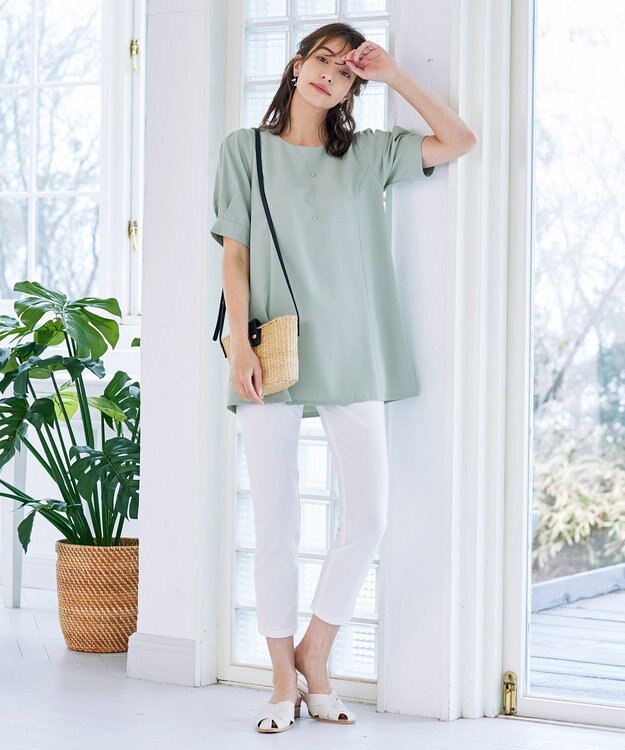 Tiaclasse 【洗える】パフスリーブチュニックブラウス ミント