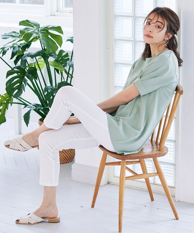 Tiaclasse 【洗える】パフスリーブチュニックブラウス ミント