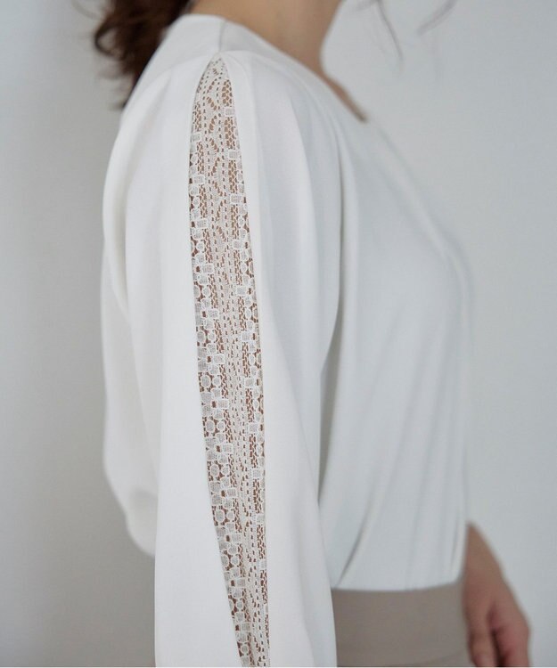 Tiaclasse 【新色追加・洗える】レースパフ袖ブラウス オフホワイト