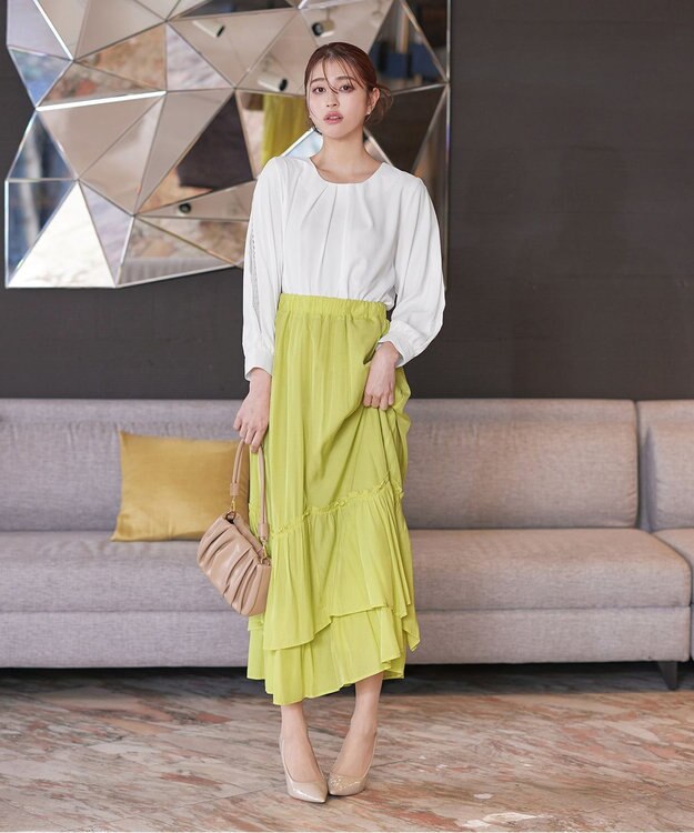 Tiaclasse 【新色追加・洗える】レースパフ袖ブラウス オフホワイト