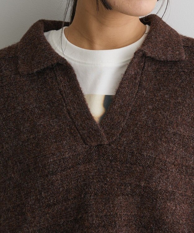 CRAFT STANDARD BOUTIQUE ロールアップ袖ショート丈ニットプルオーバー Brown