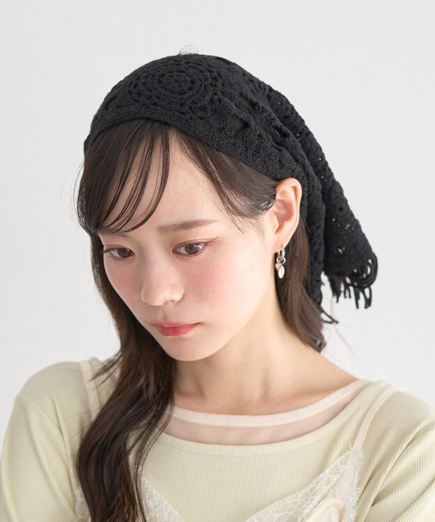 earth music&ecology マルチクロシェスカーフ Black