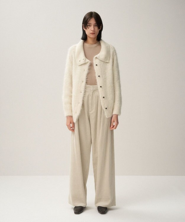 ATON ALPACA FUR | スタンドカラーカーディガン WHITE