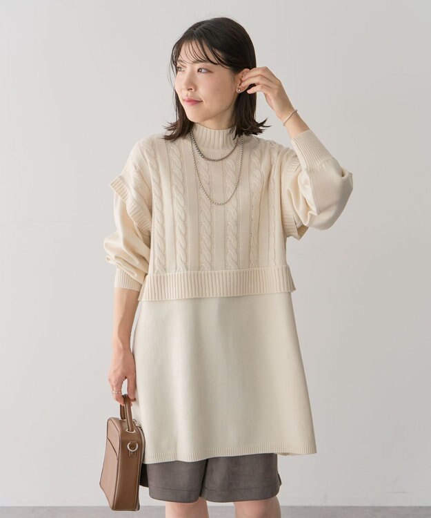 Green Parks ケーブルドッキングニットチュニック Ivory