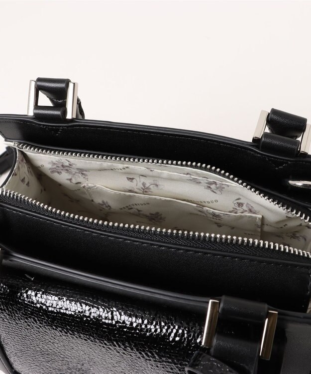 style code 【MERCURYDUO/マーキュリーデュオ】メタリッククラック調型押し フラップハンドバッグ ブラック