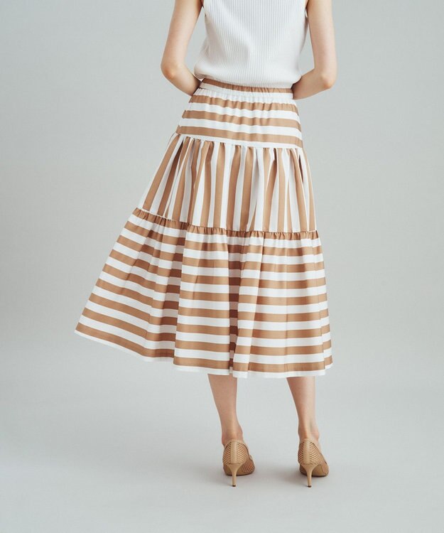 GRACE CONTINENTAL ボーダーコンビスカート キャメル