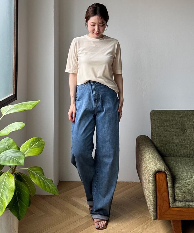 UNFILO ストレッチ ベロアＴシャツ クリーム