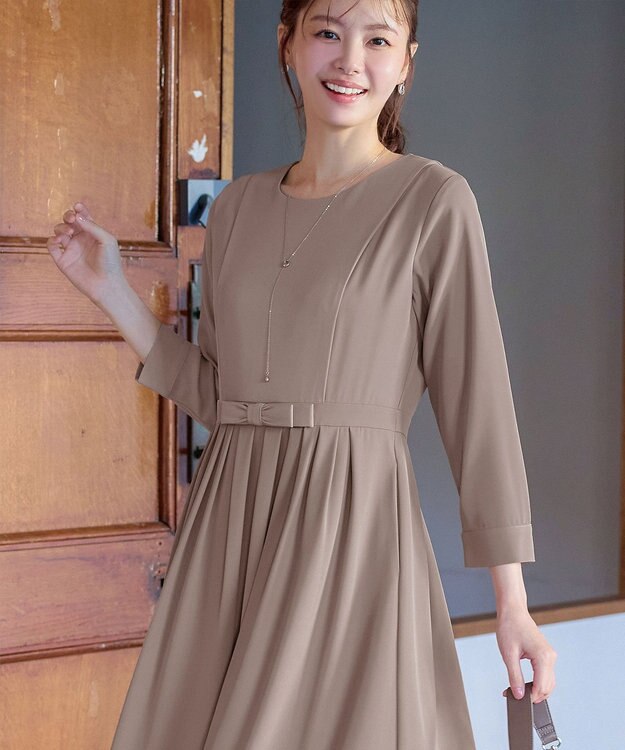 Tiaclasse L 【セレモニー・新色追加】リボンベルトフレアワンピース モカ