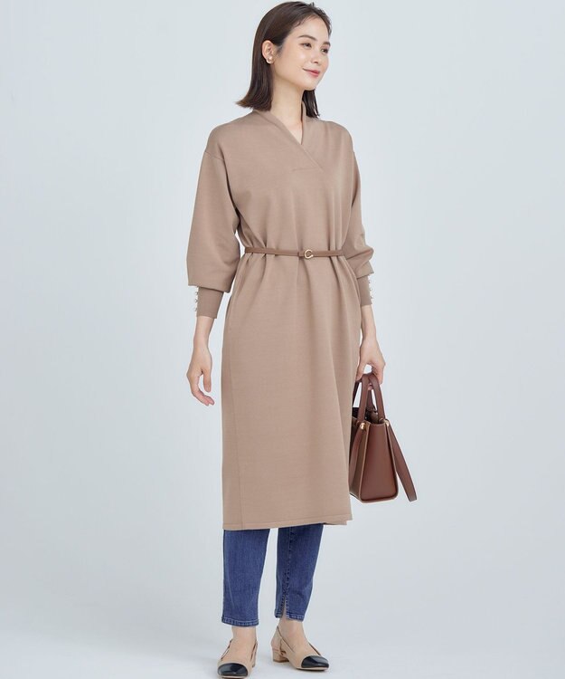 組曲 L 【WEB限定】Vネックニットワンピース キャメルベージュ系