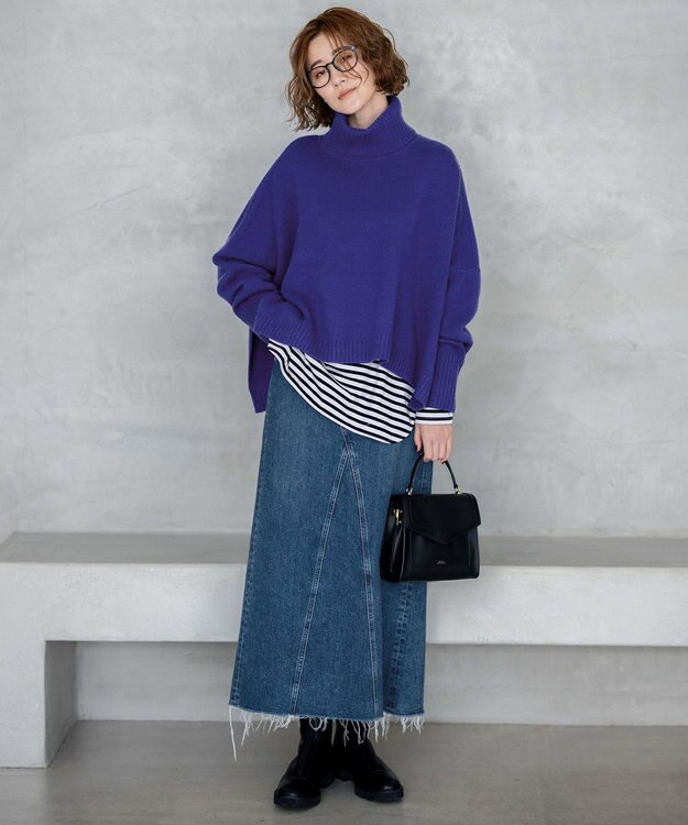 23区 【洗える】ウールカシミヤ ニットポンチョ パープル系