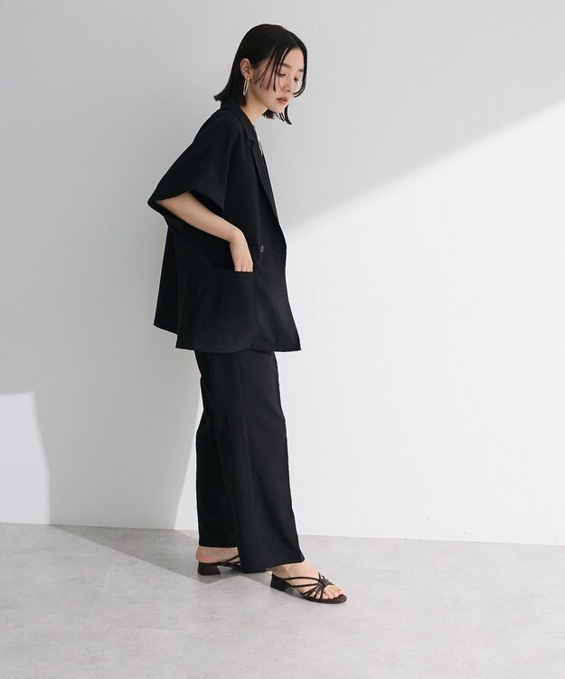 Green Parks 麻調合繊イージーパンツ Black