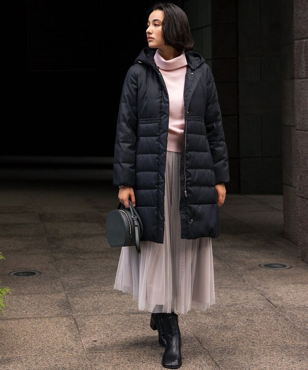 組曲 ライトタフタロングダウンコート チャコールグレーツイード系5