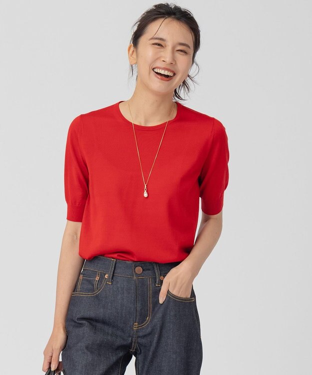 23区 【アンサンブル対応】サステナブルウール 半袖 ニット レッド