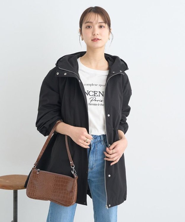 earth music&ecology ドロストミドル丈パーカー ブラック