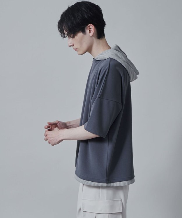 WEGO フェイクレイヤードフードT（S） ダークグレー