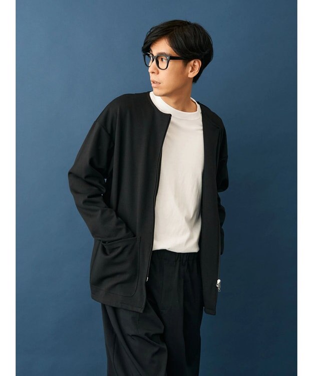 CRAFT STANDARD BOUTIQUE 強撚ポンチラウンドヘムカーディガン Black