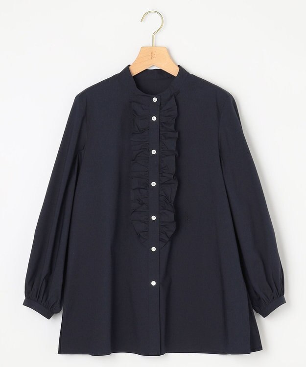 組曲 コンパクトシャーティング フリルブラウス ネイビー系