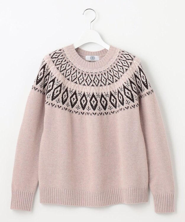 J.PRESS LADIES 【洗える】FAIR ISLE ラウンドネック ニット ベージュ系
