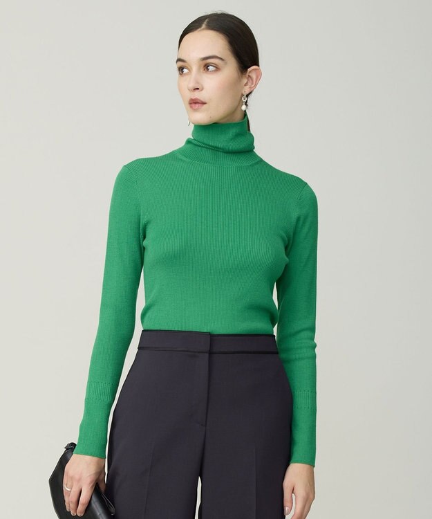 ICB L 【新色追加】エクストラファインメリノリブ タートルネックプルオーバー グリーン系